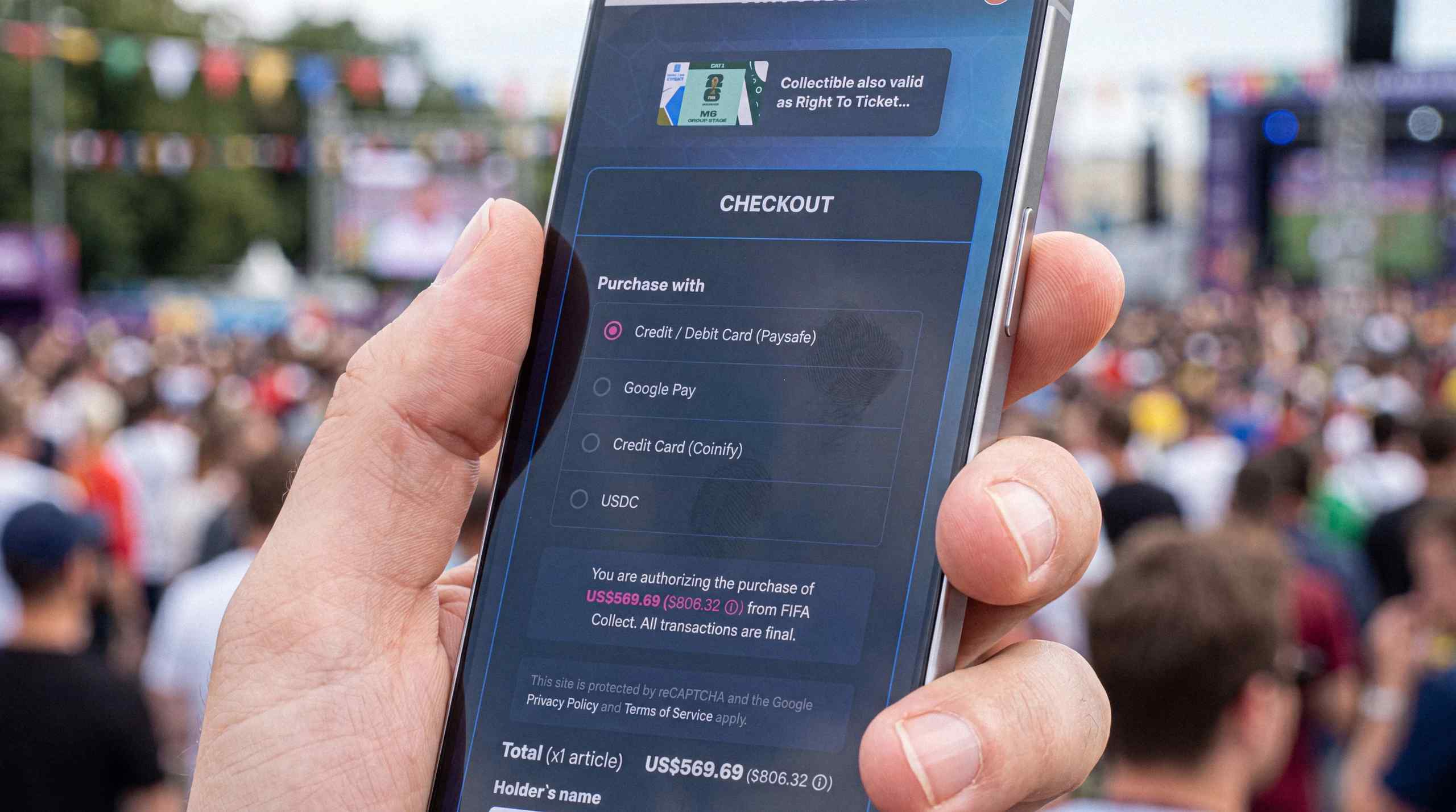 Someone buying a 2026 World Cup ticket on mobile.